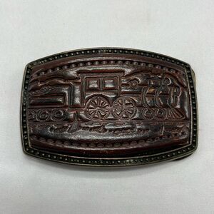 Vintage Leather and Metal Train Belt Buckle